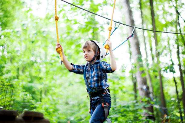 istock The little boy climbing in the rope park 988734812