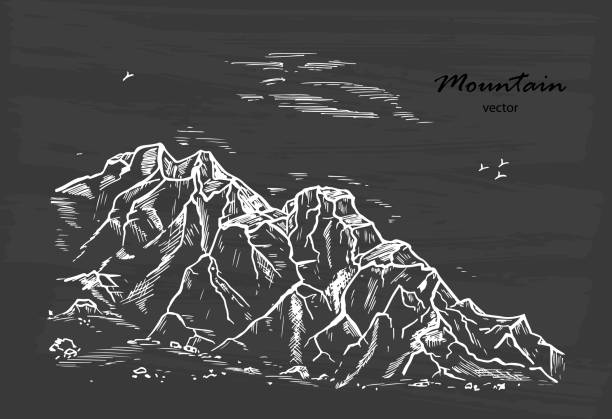 ภาพประกอบสต็อกที่เกี่ยวกับ “ภาพร่างภูเขา ภาพประกอบเวกเตอร์หินวาดด้วยมือ - ปูนขาว”