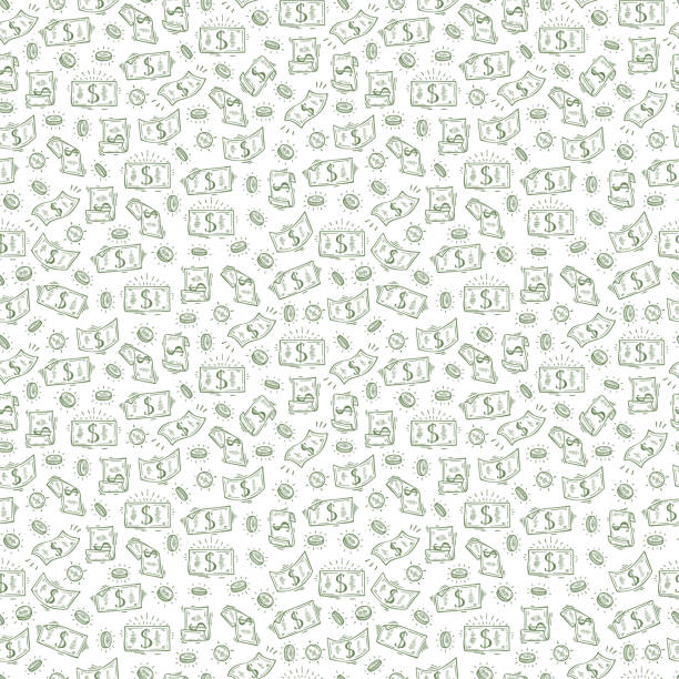 Money rain Vector Seamless pattern. Hand Drawn doodle Dollar Banknotes and Coins Money rain Vector Seamless pattern. Hand Drawn doodle Dollar Banknotes and Coins bank financial building drawings stock illustrations