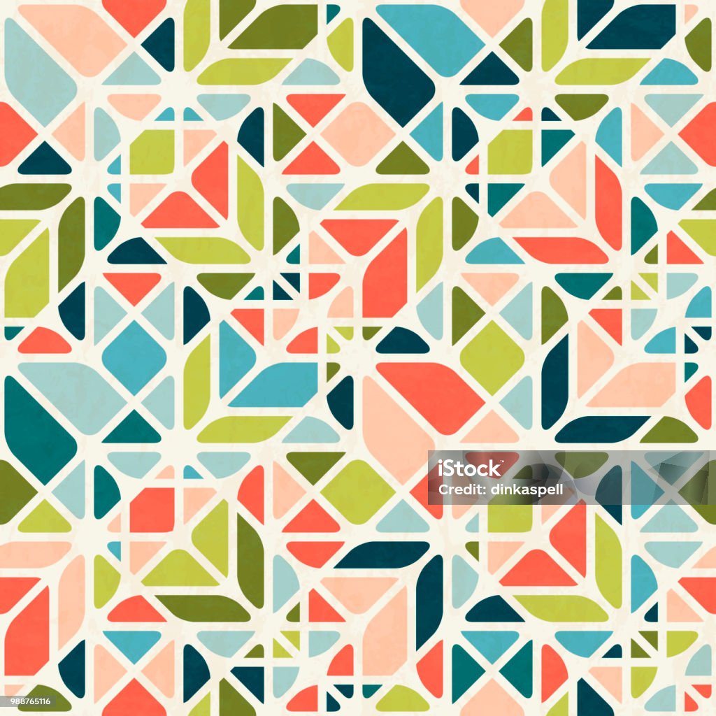 Abstract geometric seamless pattern in mid-century modern colors, vector illustration with texture Pattern stock vector