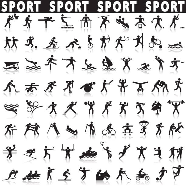 sports icons set. sports icons set on a white background with a shadow swimming symbols stock illustrations