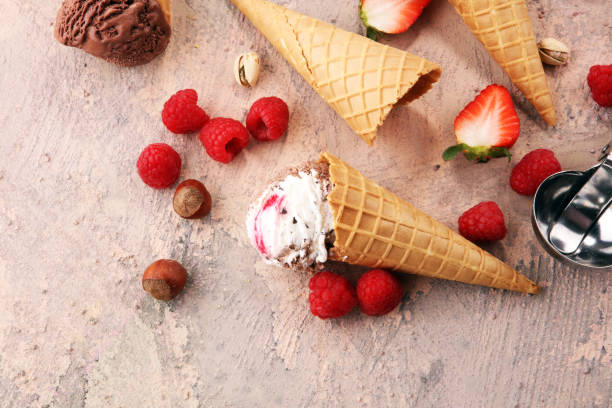 istock Set of ice cream scoops of different colors and flavours 988796830