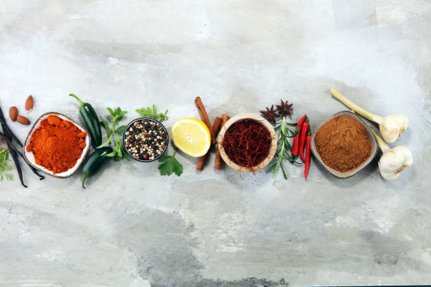 istock Spices and herbs on table. Food and cuisine ingredients. 988798050