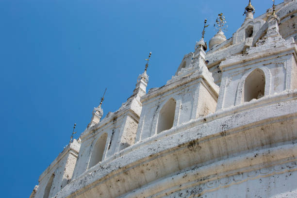 A row of shrines at the base of the Mya Thein Tan Pagoda (aka Hsinbyume Pagoda) in Mingun.