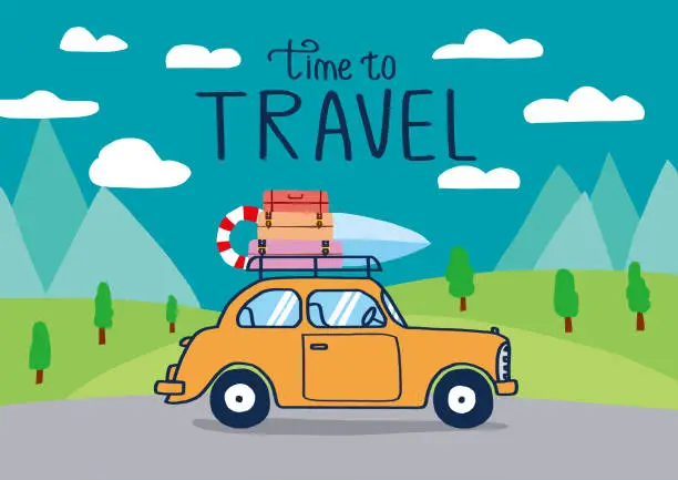Vector illustration of Planning summer vacations, Travel by car , World Travel, Summer holiday,Tourism and vacation theme.
