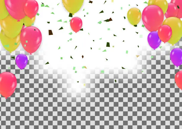 Vector illustration of Colored confetti with ribbons and balloons on the white. Eps 10