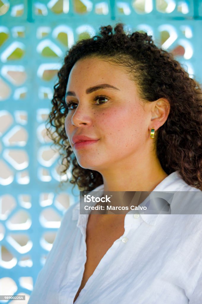 young beautiful and happy latin afro mixed woman on her 30s smiling cheerful and posing fresh outdoors isolated on beautiful background in happiness and success concept 30-39 Years Stock Photo