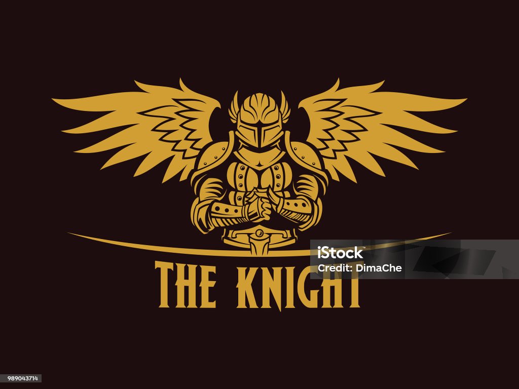 Warrior knight with wings silhouette Fantasy knight warrior in armor with wings - vector silhouette illustration with replaceable text part. Suit of Armor stock vector