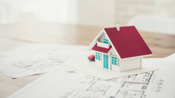 House model with blueprint sample for real estate development