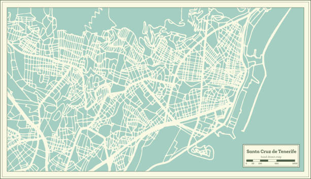 Santa Cruz de Tenerife Spain City Map in Retro Style. Outline Map. Santa Cruz de Tenerife Spain City Map in Retro Style. Outline Map. Vector Illustration. tenerife stock illustrations