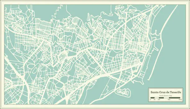 Vector illustration of Santa Cruz de Tenerife Spain City Map in Retro Style. Outline Map.