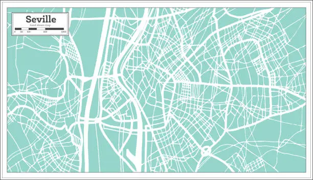 Vector illustration of Seville Spain City Map in Retro Style. Outline Map.