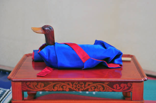 Wooden wild geese used in Korean traditional wedding stock photo