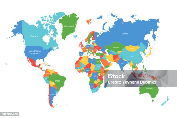 Mappa Del Mondo Vettoriale Mappa Del Mondo Colorata Con I Confini Dei Paesi Mappa Dettagliata Per Affari Viaggi Medicina Istruzione - Immagini vettoriali stock e altre immagini di Planisfero