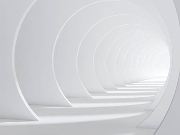abstracto blanco túnel 3d doblada - end of round fotografías e imágenes de stock