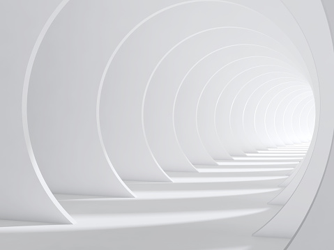 Abstract white bent tunnel, modern cg background. 3d render illustration
