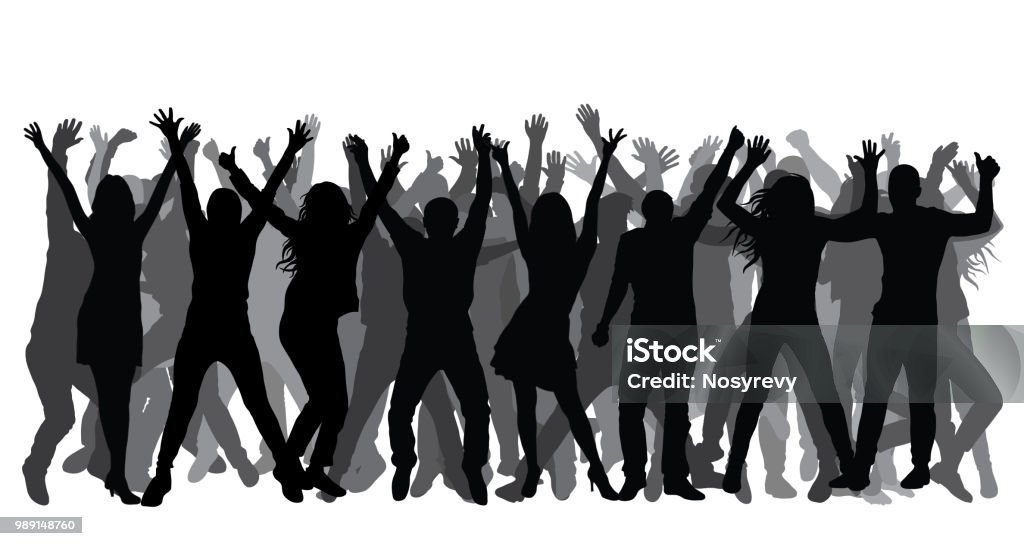 Crowd. Silhouettes of cheerful people. Vector Dancing stock vector