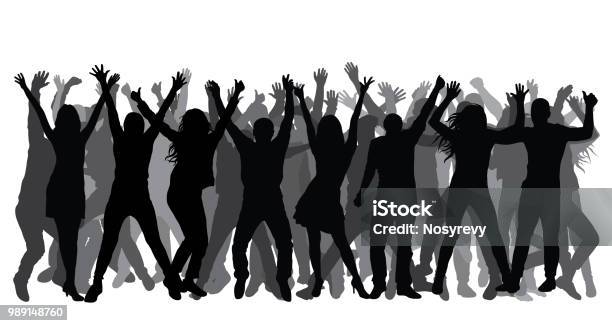 Crowd Silhouettes Of Cheerful People Vector Stock Illustration - Download Image Now - Dancing, Mob, Crowd of People