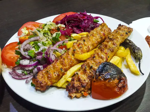 Hot and spicy Türkish Kebab plate ready to eat.