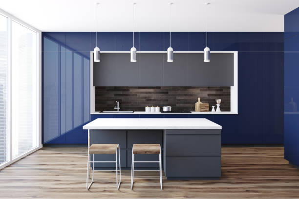 istock Black and blue fashionable kitchen interior 989161032