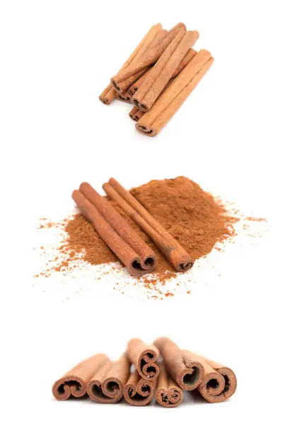 Cinnamon sticks with shavings isolated on white background