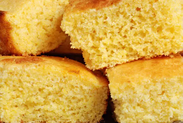 Freshly baked cornbread cut into squares