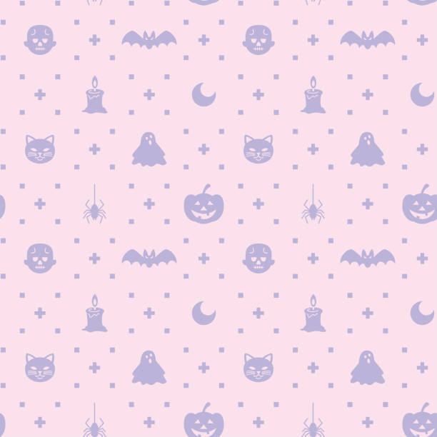 Halloween themed silhouette icon seamless pattern vector illustration halloween patterns stock illustrations