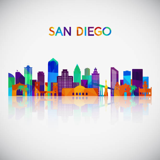 San Diego skyline silhouette in colorful geometric style. Symbol for your design. Vector illustration. San Diego skyline silhouette in colorful geometric style. Symbol for your design. Vector illustration. san diego stock illustrations