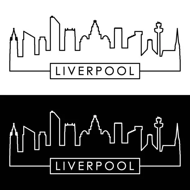 Vector illustration of Liverpool skyline. Linear style. Editable vector file.