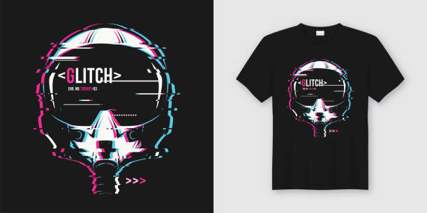 Stylish t-shirt and apparel trendy design with glitchy flight helmet, typography, print, vector illustration Stylish t-shirt and apparel trendy design with glitchy flight helmet, typography, print, vector illustration. Global swatches. pilot stock illustrations