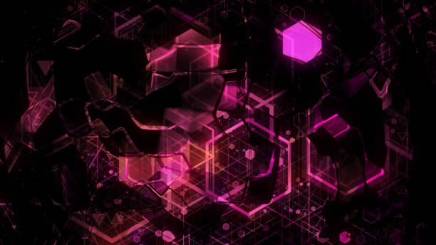 istock 3D background rendering based on luminous color geometric shapes of different sizes 989251650