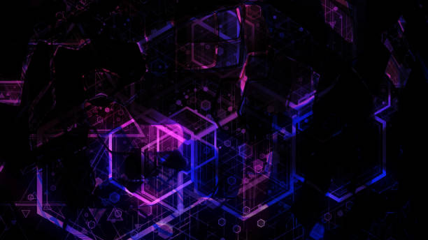 istock 3D background rendering based on luminous color geometric shapes of different sizes 989252140
