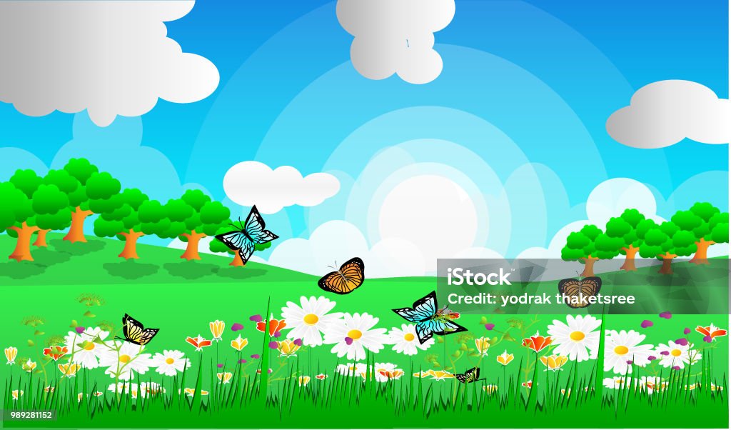 Spring Season Landscape Background Vector Stock Illustration - Download  Image Now - Agricultural Field, Backgrounds, Beauty In Nature - iStock