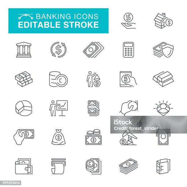 Banking Editable Stroke Icons Stock Illustration - Download Image Now - Finance, Currency, Icon Symbol