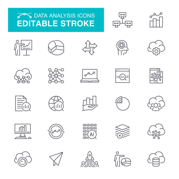 ilustraciones, imágenes clip art, dibujos animados e iconos de stock de análisis de datos editable movimiento iconos - big data