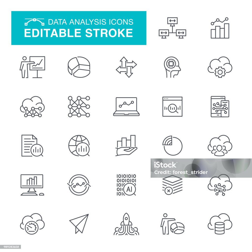 Data Analysis Editable Stroke Icons Graph and Diagram, Charts, Traffic Analysis, Big Data, Editable Stroke Icon Set Icon Symbol stock vector