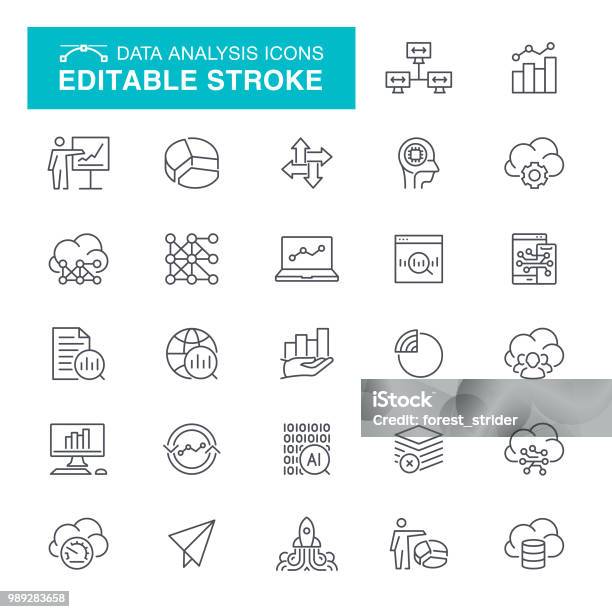 Data Analysis Editable Stroke Icons Stock Illustration - Download Image Now - Icon Symbol, Data, Technology