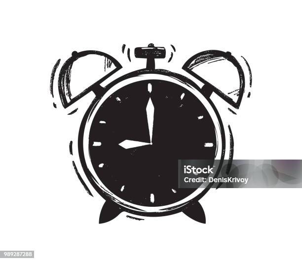 Vector Illustration Hand Drawn Alarm Clock On White Background Stock Illustration - Download Image Now