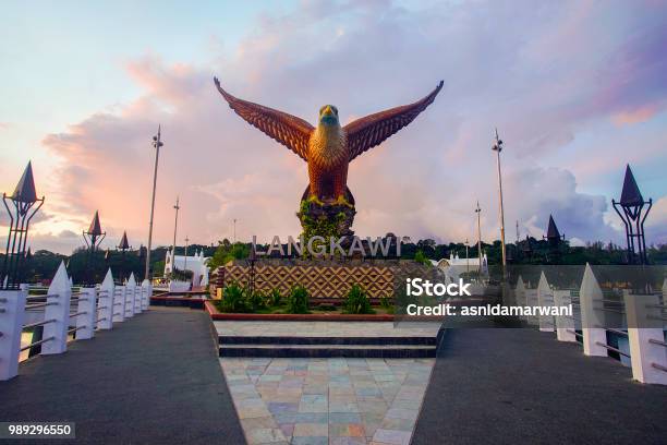 Sunset At Eagle Square Dataran Lang Is One Of Langkawis Best Known Manmade Attractions A Large Sculpture Of An Eagle Poised To Take Flight Stock Photo - Download Image Now