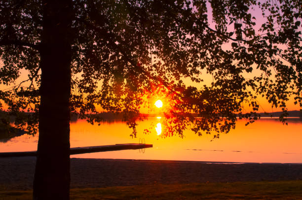 Summer night lake view from Sotkamo, Finland.