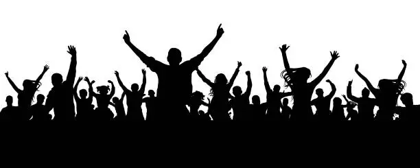 Vector illustration of Crowd cheer people silhouette. Applauding audience