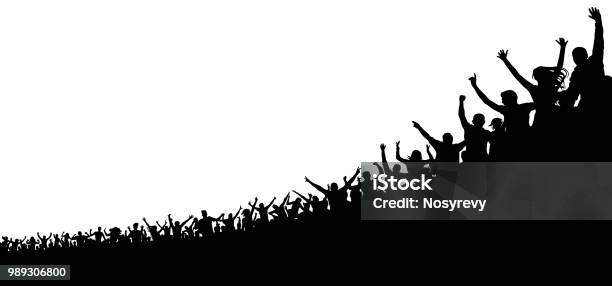 Crowd Of Sports Fans Sports Cheerful Audience Crowd Of People In The Stadium Arena Silhouette Vector Stock Illustration - Download Image Now