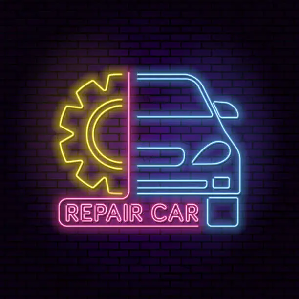 Vector illustration of Neon sign car