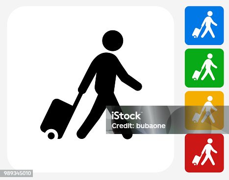 istock Man walking with Suitcase Icon 989345010