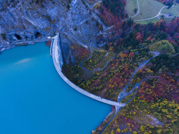 istock Reservoirs with ice blue water 989358440