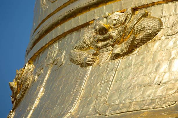 Detail of the gold plates and decorations on the Swam Oo Pon Nya Shin Pagoda on Sagaing Hill.