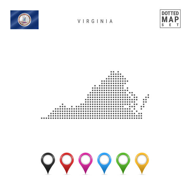 illustrations, cliparts, dessins animés et icônes de dots pattern vector map of virginia. silhouette stylisée de la virginie. drapeau de la virginie. ensemble de marqueurs de carte multicolore - virginie état des états unis