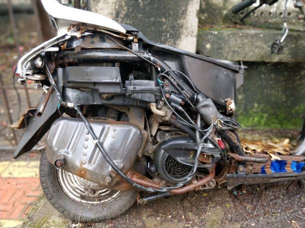 istock Rusted old motorcycle on the ground 989370068