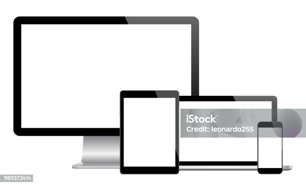 Set Of Modern Electronic Devices Computer Monitor Laptop Tablet Smartphone Mockups To Showcase Your Website Design Stock Illustration - Download Image Now