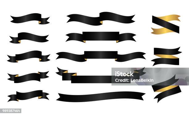 Black And Golden Ribbons Stock Illustration - Download Image Now - Award Ribbon, Banner - Sign, Black Color